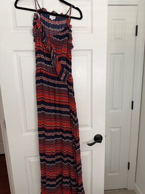 Parker 100% silk zigzag Maxi Dress adjustable Spaghetti Straps S